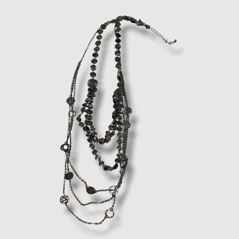Six Strand Gunmetal Multi-Chain Statement Necklace 18"-31"
